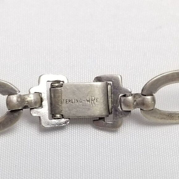 Vintage WRE Sterling Silver Wide Link Chain Bracelet, Signed, Retro, Estate - Picture 4 of 7